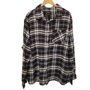 Stanley Workwear plaid check long sleeve button front shirt flannel 2XL